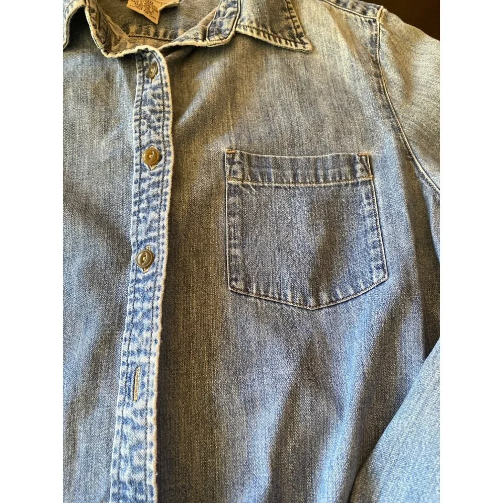 Eddie Bauer Womens Denim Button-Up Shirt L 1Cotton Long Sleeve Casual Vintage 90 - Picture 3 of 5